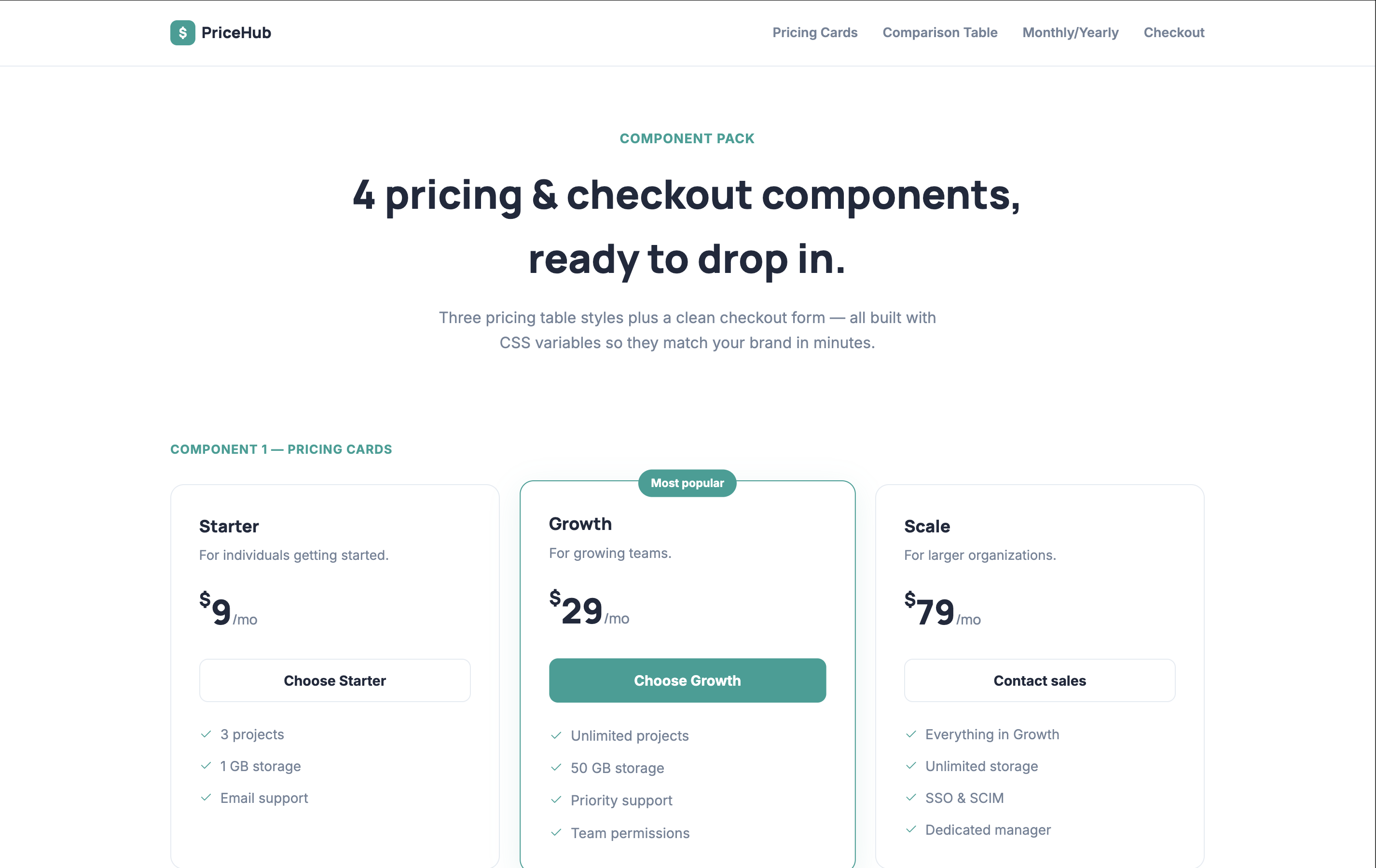 PriceHub — Pricing & Checkout UI Component Pack