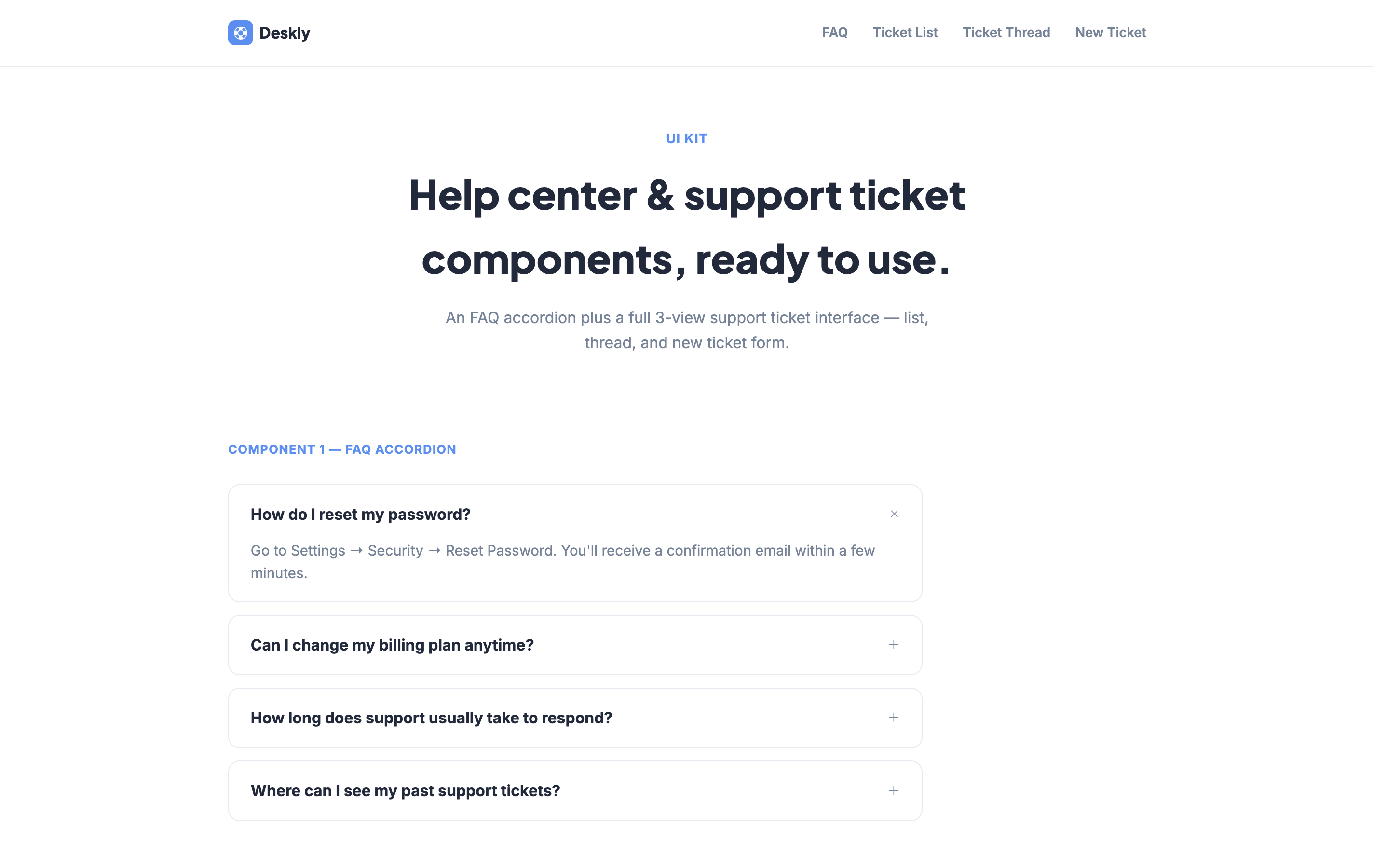Deskly — FAQ & Support Ticket UI Kit